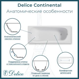 Ванна чугунная Delice Continental DLR230626R 160х70 с отверстиями под ручки